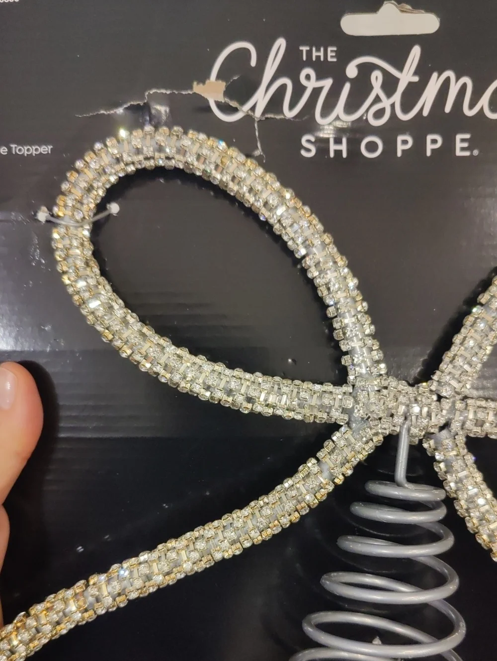 New!Silve-tone Bow Tree Topper Rhinestone Christmas Holiday Deco Y2K Cottagecore